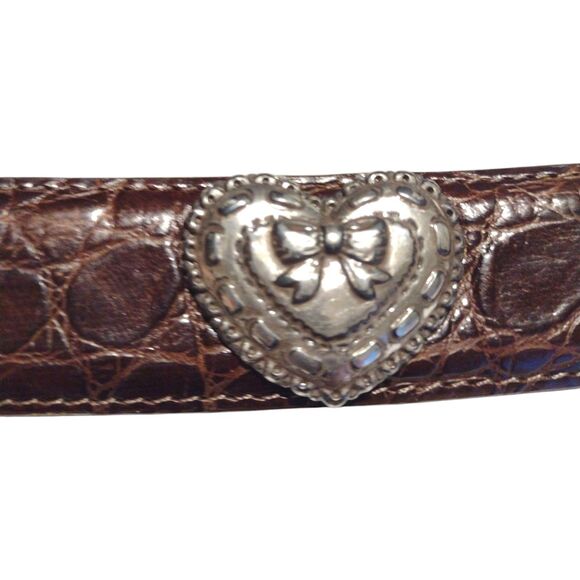 Brighton Belt Brown Croc Embossed Leather Silver Heart Conchos Small USA Vintage - Picture 8 of 16